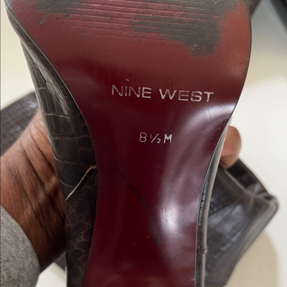 Nine West Dark Brown Crocodile Heeled Boots - Picture 3 of 9